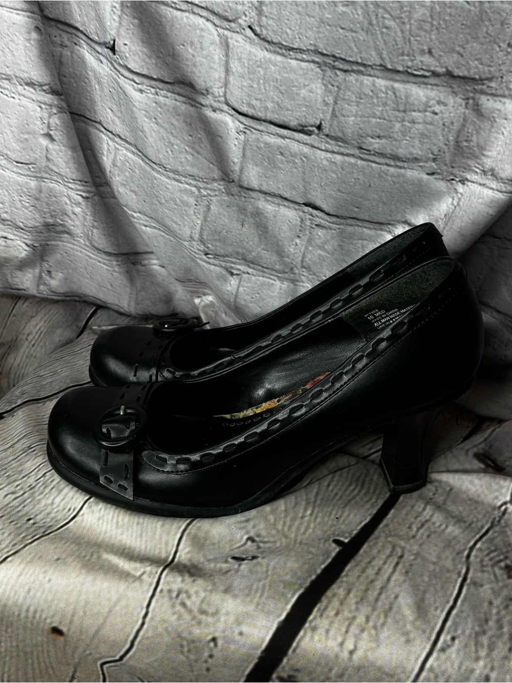 Vtg 90s y2k Grunge Whimsigoth Dark Academia Alchemist Black Spool Heel Pumps 10